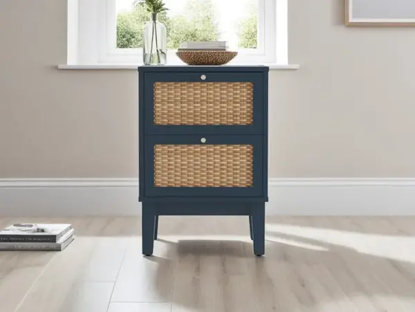 Image of LPD Bordeaux Rattan and Blue 2 Drawer Bedside Table