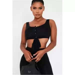 Image of I Saw It First Black Button Front Wrap Detail Crop Top - Black