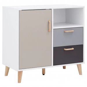 Image of Delta Compact 1 Door 2 Drawer Sideboard - White & Grey