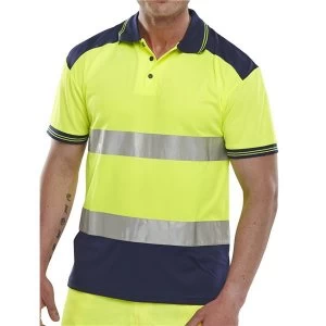 Image of BSeen Polo Shirt Hi Vis Polyester Two Tone S YellowNavy Ref