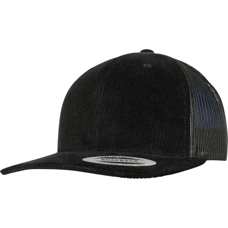 Image of Flexfit by Yupoong Mens Corduroy Retro Trucker Cap in Black Male One Size