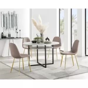 Image of Furniturebox Adley Grey Concrete Effect 120cm Storage Dining Table & 4 Cappuccino Corona Faux Leather Dining Chairs with Gold Legs Diamond Stitch