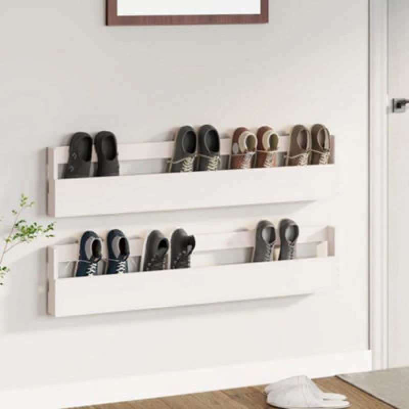 Image of Vidaxl Wall-Mounted Shoe Racks 2 Pcs White 110X9X23cm Solid Wood Pine