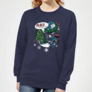 Image of DC Superman Peace On Earth Womens Christmas Sweatshirt - Navy - S