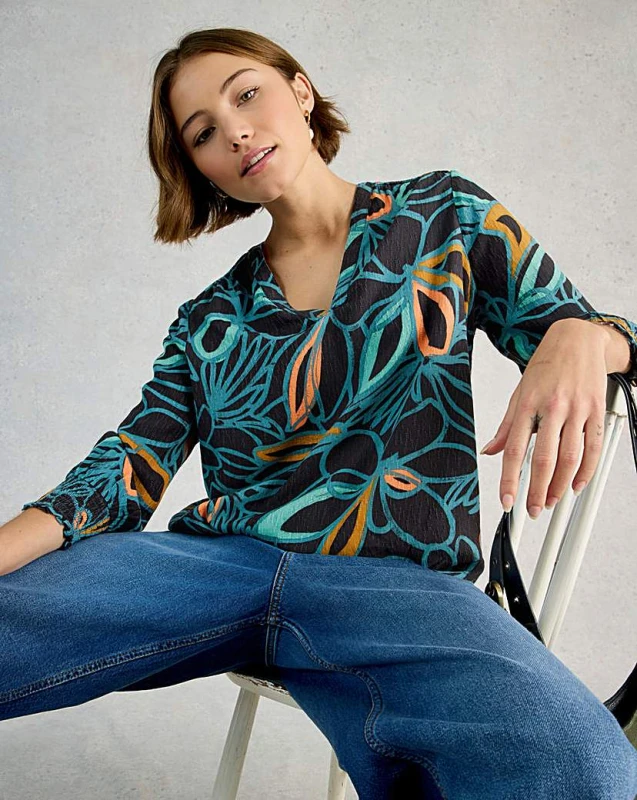 Image of White Stuff White Stuff Elisa Top Black Multi - White Stuff - Size: 12 Black Multi Female 12 ZD44102