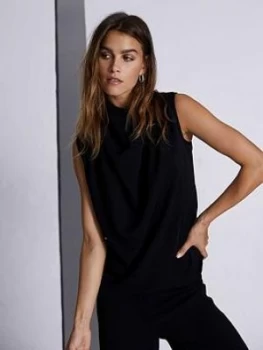 Image of Mint Velvet Tuck Detail High Neck Top - Black