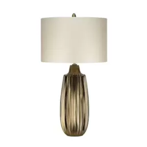 Image of Table Lamp Pearl Textured Satin Shade & Bronze Ceramic LED E27 60W d01989