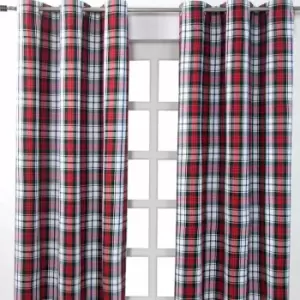 Image of HOMECAPES Macduff Tartan Check Ready Made Eyelet Curtain Pair, 117 x 137cm Drop - Red
