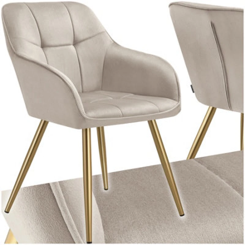 Image of Tectake 1 Chair Marilyn - Quilted Velvet Look, Continuous Backrest, Golden Steel Legs - Taupe/gold