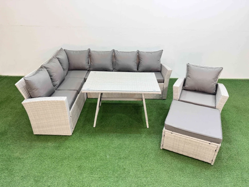 Image of Fimous Garden Outdoor Rattan Furniture Set with Armchair Footstool 8 Seater in Light Grey Light Grey Unisex