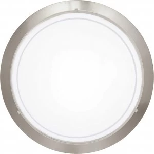 Image of EGLO ES/E27 Nickel-Matt Round Wall/Ceiling Light With White Painted Glass Diffuser - 83153