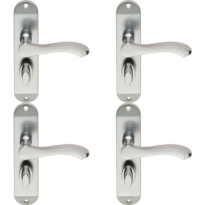 Image of Loops 4x PAIR Scroll Lever Door Handle on Bathroom Backplate 180 x 40mm Satin Chrome Multi