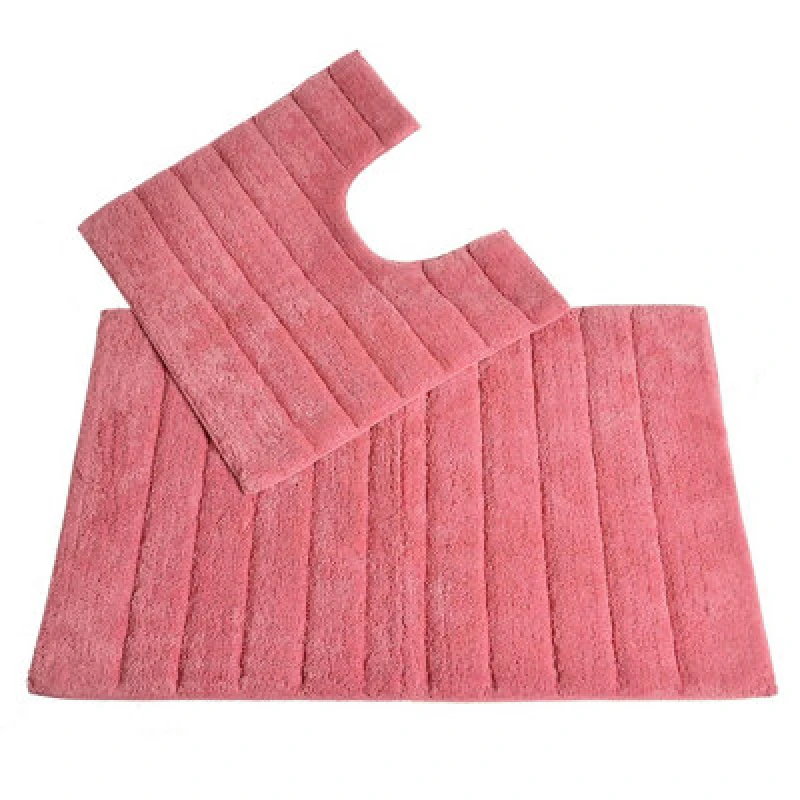 Image of Allure Bath Fashions Ribbed Two Piece Bath Mat & Toilet Mat Set - Rose Pink