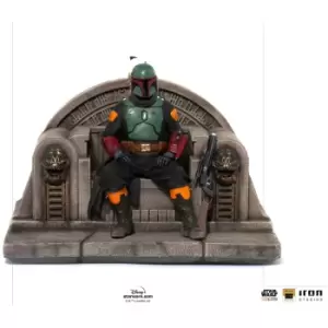 Image of Iron Studios Star Wars The Mandalorian Deluxe Art Scale Statue 1/10 Boba Fett on Throne 18 cm