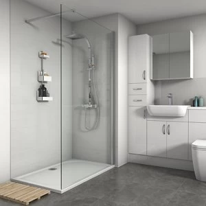 Image of Splashwall Gloss White Tile effect 2 sided Shower Panel kit (L)1200mm (W)2420mm (T)3mm