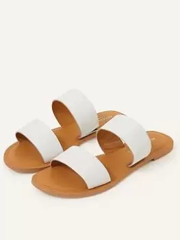 Image of Accessorize Leather Double Strap Sliders, White, Size 37, Women