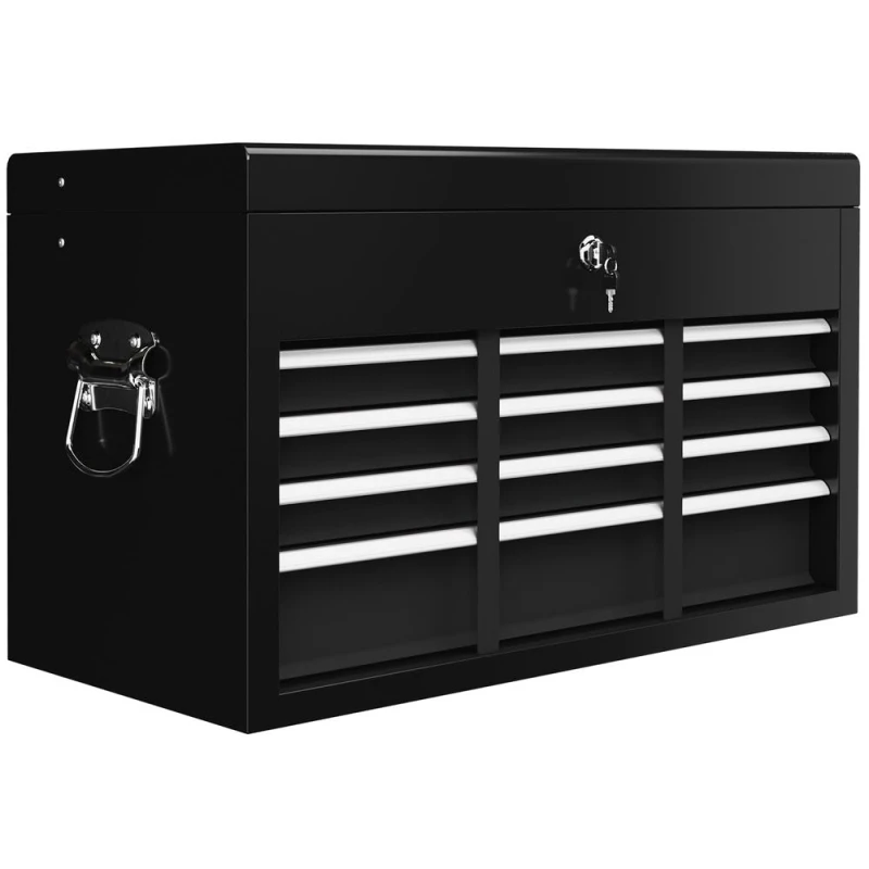 Image of HOMCOM HOMCOM 6 Drawer Tool Chest, Lockable Metal Tool Box with Top Case, Ball Bearing Runners, Portable Toolbox, 600mm x 260mm x 340mm Black 50567255