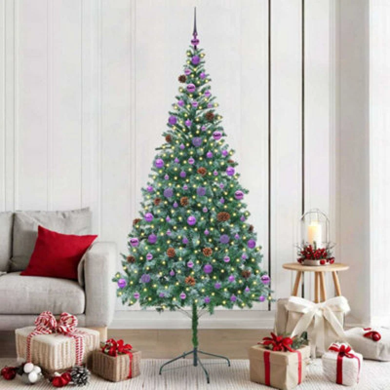 Image of vidaXL Artificial Christmas Tree with Stand, Lilac Balls Green 210cm PVC and Steel, Green 3396729
