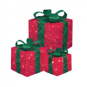 Image of Premier Housewares Premier LED 3 Piece Glitter Parcels Mains Powered - Red/Green