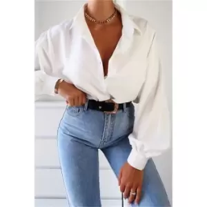 Image of I Saw It First White Woven Balloon Sleeve Shirt - White