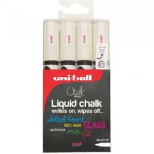 Image of Original Uni PWE 5M Chalk Marker Bullet Tip Medium Line Width 1.8 2.5mm White Pack of 4