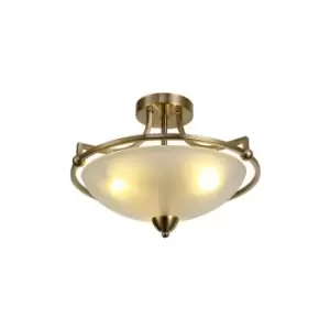 Image of Semi-Flush Bowl Ceiling, 3 Light E27, Antique Brass, Frosted Glass - Luminosa Lighting