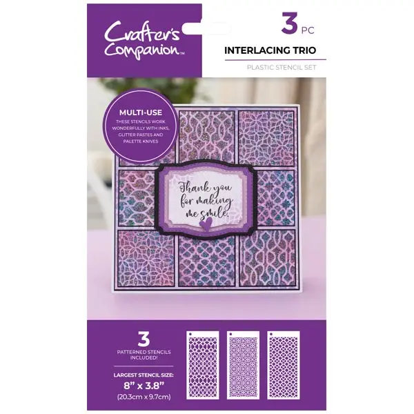 Image of Crafter's Companion Pattern Stencil Set Interlacing Trio Backgrounds Set of 3 8 x 3.8in