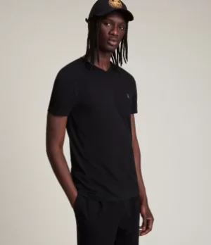 Image of AllSaints Mens Lightweight Tonic V-Neck T-Shirt, Black, Size: S