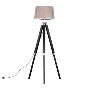 Image of Clipper Black Tripod Floor Lamp with Grey Doretta Shade