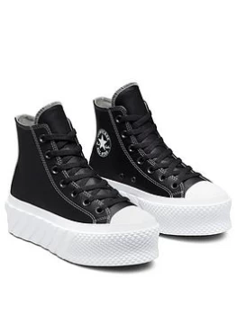 Image of Converse Chuck Taylor All Star Lift 2x Recycled Canvas Ultra Platform Hi Top Plimsolls - Black/White, Dark Grey/White, Size 5, Women
