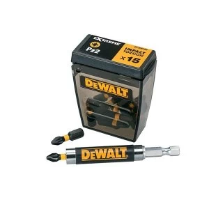 Image of DEWALT Extreme Impact Torsion Bits PZ2 (Tic Tac Box 15) and Holder
