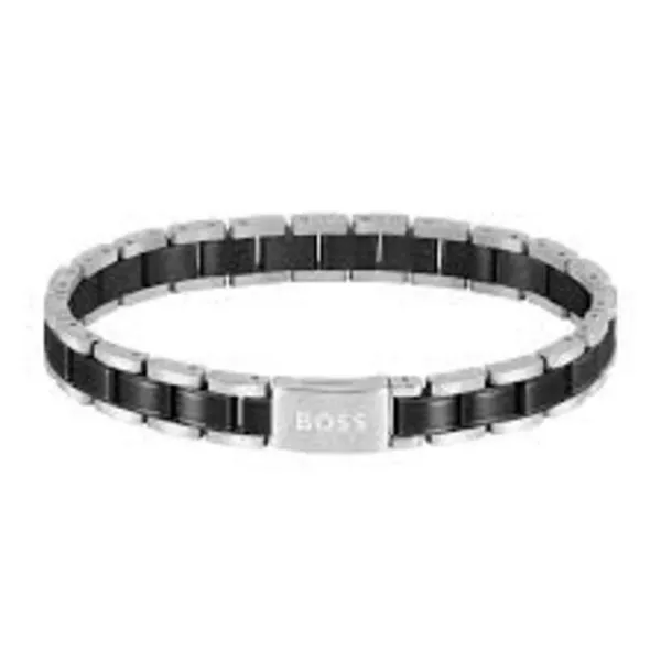 Image of BOSS 1580665 Mens Metal Links Silver and Black Jewellery