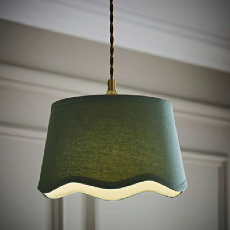 Image of ValueLights ValueLights Mabel Linen Small 20cm Scallop Edge with Trim Ceiling Light Lamp Shade in Pale Green Pale Green One Size Unisex 5016529273660