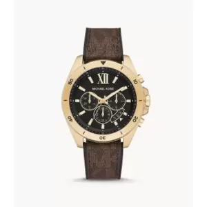 Image of Michael Kors Mens Brecken Chronograph Brown Leather Pvc Watch - Black / Brown