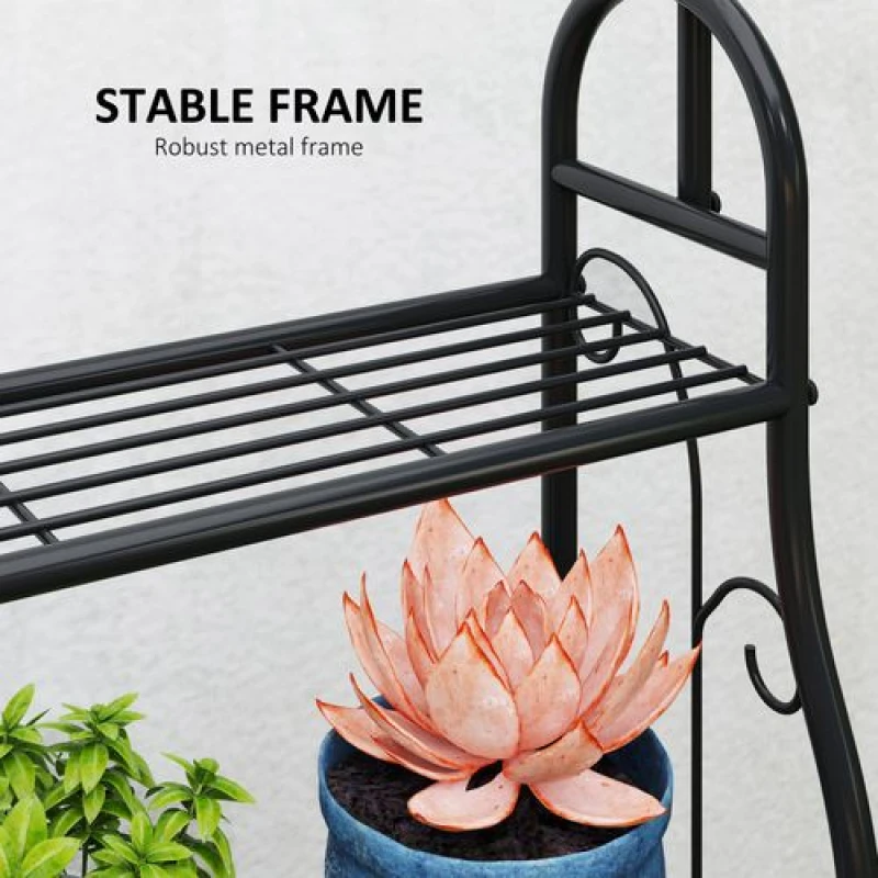 Image of Outsunny Outsunny 3 Tier Plant Stand w/ Hanging Hooks for Balcony Living Room, Black