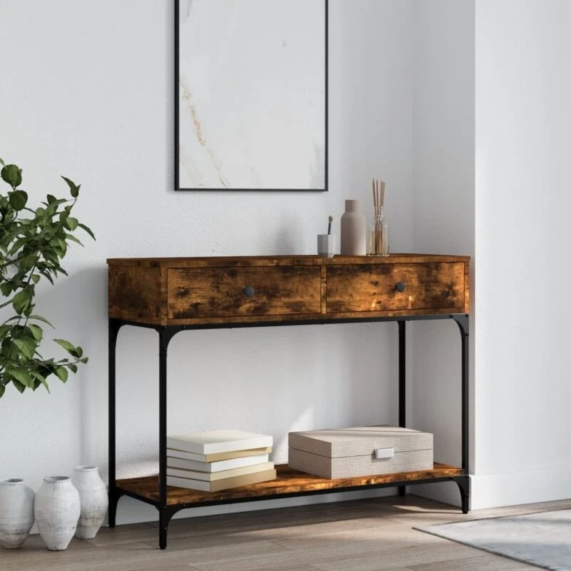 Image of Vidaxl Console Table Smoked Oak 100X34.5X75cm Engineered Wood, Brown 833395