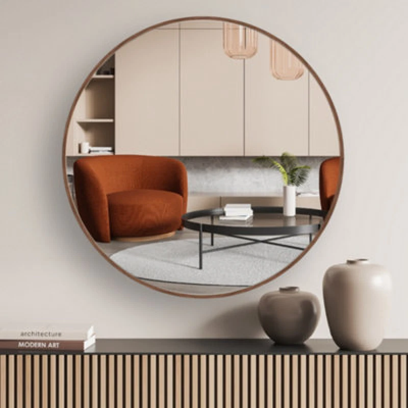 Image of Nielsen Jaron Aluminium Wall Mirror, Round 60Cm - Walnut