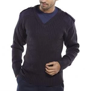 Image of Click Workwear Sweater Military Style V Neck Acrylic S Navy Blue Ref