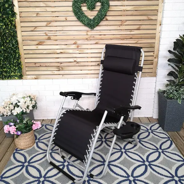 Image of Multi Position Garden Zero Gravity Relaxer Chair Sun Lounger in Black & Silver