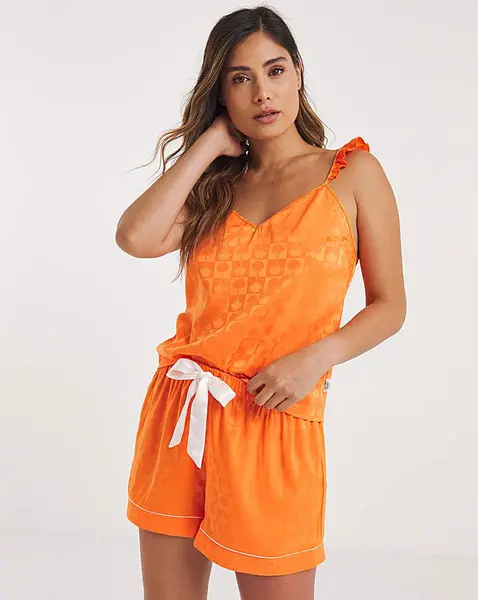 Image of Chelsea Peers Chelsea Peers Palm Tree Frill Short Set Orange Female 10 QV43101