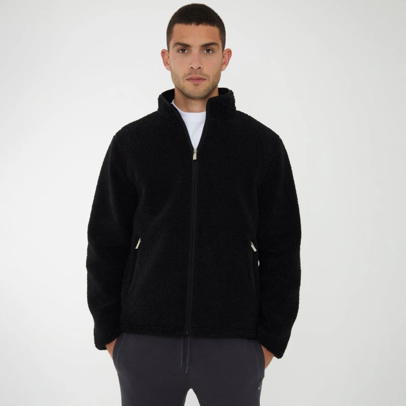 Image of Threadbare Zip Through Funnel Neck Borg Fleece - Black L
