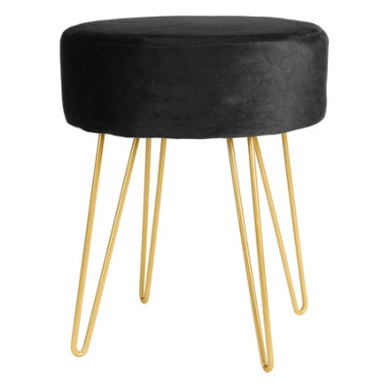 Image of Harbour Housewares Velvet Footstool - Round Modern Dressing Table Footstool Vanity Seat Chairs - 40 X 35Cm - Black/gold