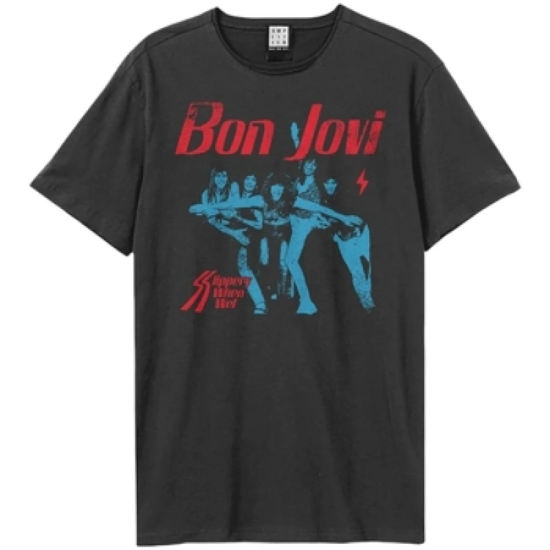 Image of Amplified Amplified Men Slippery When Wet Bon Jovi T-Shirt in Charcoal Size: X-Small Charcoal XS Male 5063652178249