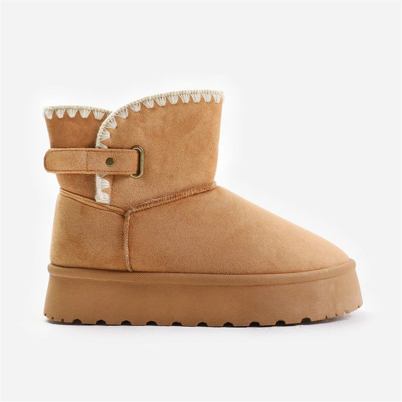 Image of Where's That From 'Zyla' Flatform Fur Lining Ankle Boot With Velcro Fastening Light Brown