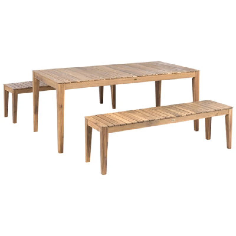 Image of Beliani Garden Dining Set With Benches 6 Seater Chioggia Certified Acacia Wood Light Brown