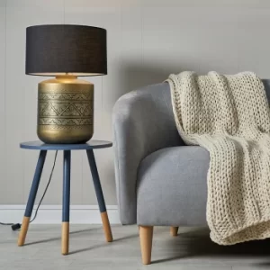 Image of Taroda Gold Floral Table Lamp with Large Black Reni Shade