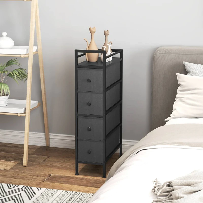 Image of HOMCOM Narrow 4 Drawer Dresser with Steel Frame, Chest of Drawers, Black Unisex