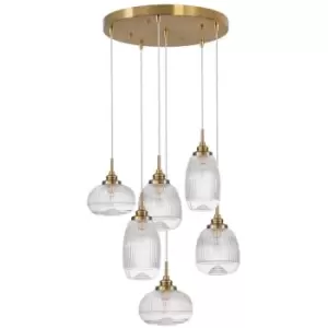 Image of Netlighting Merano Estevan 6 Light Cluster Pendant Ceiling Light Satin Gold Meta