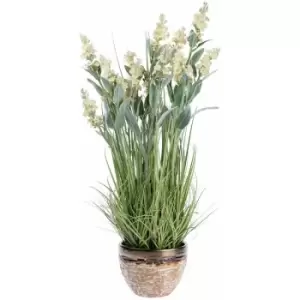 Image of Homescapes - Artificial White Lavender Plant in Decorative Metallic Ceramic Pot, 66cm Tall - White
