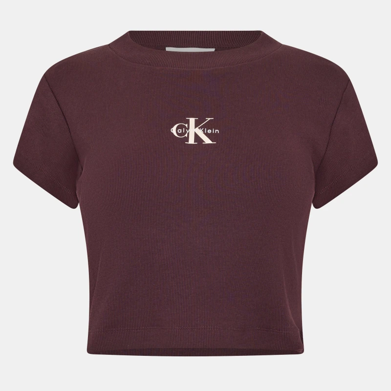 Image of Calvin Klein Jeans Womens CKJ Mono Baby T Crop Top Mocha Brown female 10 (S)